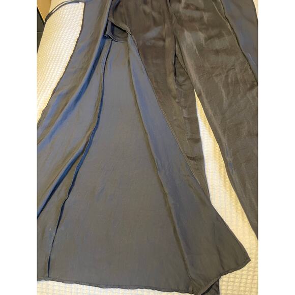 Talulah Boho Silky Black Palazzo Tie Front High Slit Wide Leg Pull On Pants Lg - Picture 7 of 12